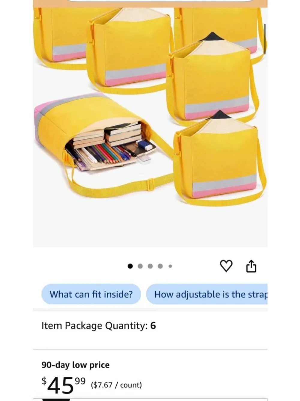Pencil Shaped Tote Bags Set Yellow Teacher Back-To-School Supplies